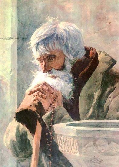 unknow artist Praying old man. oil painting image